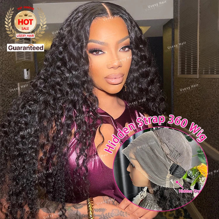 Hidden Strap Snug Fit 360 Pre Cut Lace Front Glueless Human Hair Wig With Drawstring Invisid Strap Raw Hair 360 Wig Without Glue
