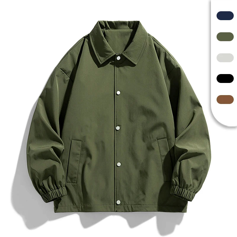 Polyester Windbreaker Jacket With Custom Logo Unisex Loose Design Lapel Collar Plain Coach Jackets Windbreakers