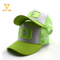 Custom 3D Embroidered Oxford Cotton Trucker Baseball Cap Leopard Dot Two-Tone Neon Green Brim Mesh White Panels Unisex Snap Back