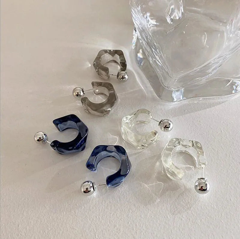 Fashion Geometric Transparent Earrings Jewelry for Women Girls Acrylic C-shaped Hoop Earrings