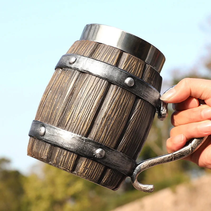 Medieval Tavern Beer Mug MCA10 Wood Grain Beer Mug Stainless Steel Tankard for Men Gift