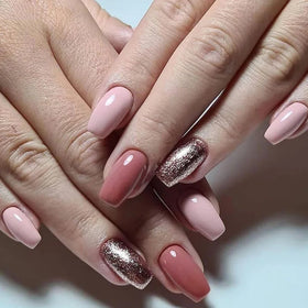 OEM Nail Salon Suppliers Press on Nails Wholesale Price Good Quality Medium Length Coffin Glitter Powder False Nail Tips