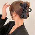 Large Size 17cm Hepburn Style Black Bow Hair Claw Clip for Women Rapid Sample Plastic Material for Back Head Hair Styling