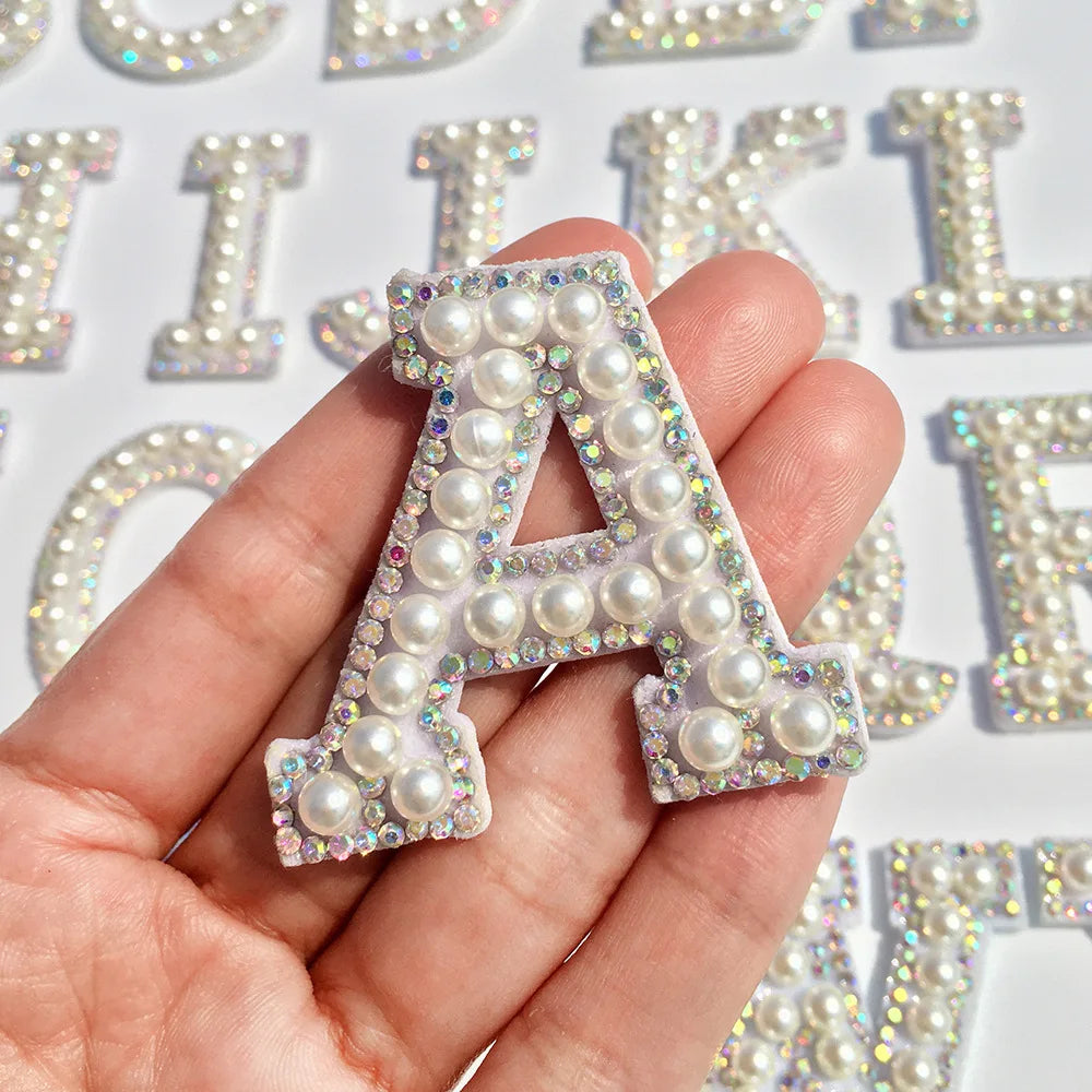 Custom Pearl Rhinestone Words Alphabet Iron on Letters Patches 3D Pearl Letter Patches