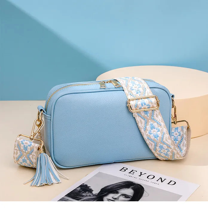Women Solid Color Square Shoulder Straps Crossbody Message Bag Pillow Bags Vintage Wide Strap Leather Sling Crossbody Bag