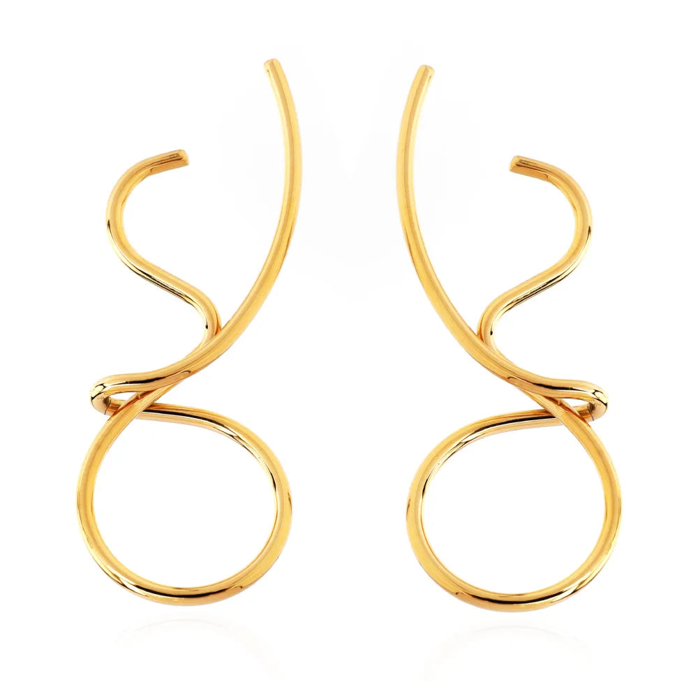 Lines Of Art Ear Cuff Stainless Steel Gold Color Clip On Earrings For Women Boucle Oreille Femme Fashion Jewelry Party.