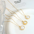 Fashion Vintage Pvd Gold Plated Stainless Steel Geometric Circle Embedded Imitation Pearl Necklace