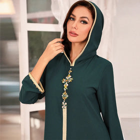 CCY 2024 New Style Arabic Dubai Muslim Women's Modest Long Robe Islamic Hooded Abaya Hoodie Dress for Musulman Ladies Clothing