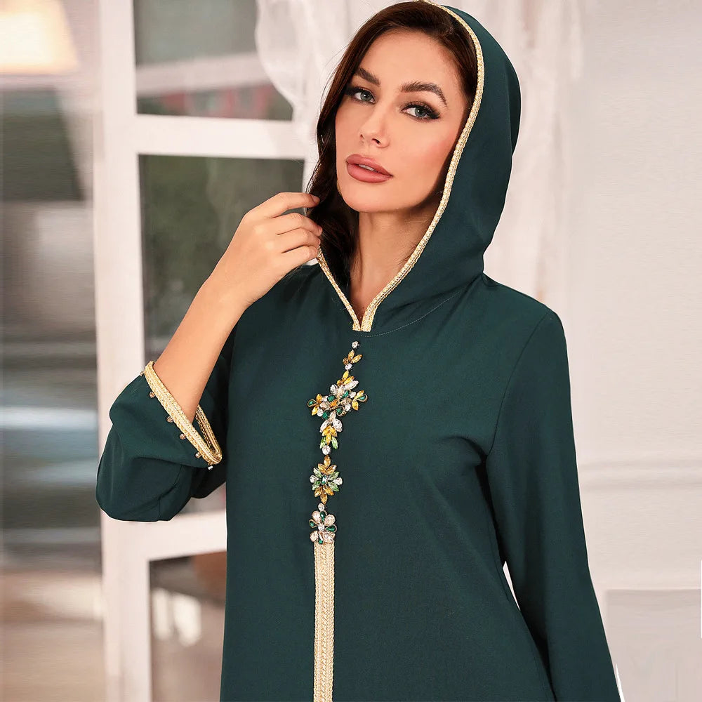 CCY 2024 New Style Arabic Dubai Muslim Women's Modest Long Robe Islamic Hooded Abaya Hoodie Dress for Musulman Ladies Clothing