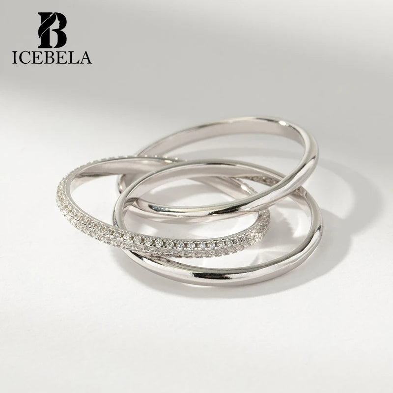 ICEBELA Trendy Stylish Exquisite Fine Jewelry Designer 925 Sterling Silver Zircon Layered Movement Rings for Women