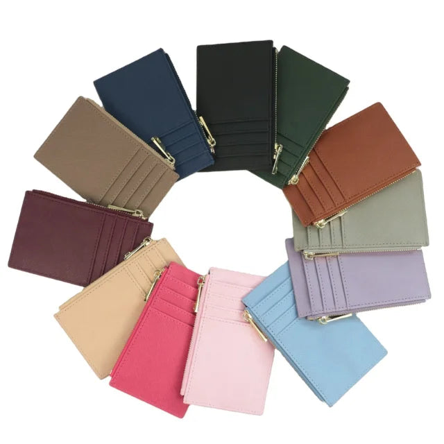 Custom PU Faux Leather Ladies Credit Cardholder Women Zip ID Card Holder Wallet