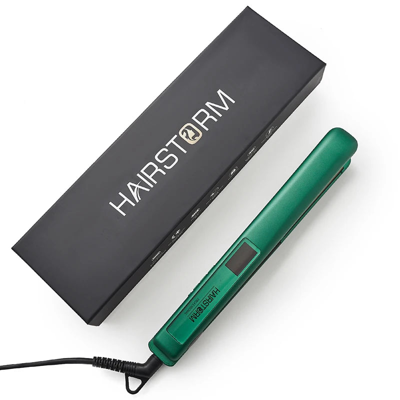 Portable Flat Irons Hair Straightening 1 Inch Thin Titanium Plate Green Flat Iron Dual Voltage