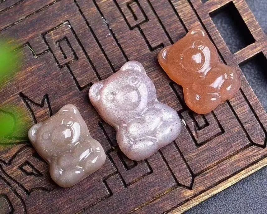 Natural Quartz Healing Crystal Animal Cartoon Figurine Peach Moonstone Sunstone love Bear for Hand Made Jewelry