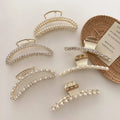 YiYi INS Large Size Pearl Metal Hair Claw Classic Bling Rhinestone Hair Claw for Women