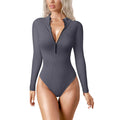 2026 Women's Stretch Bodysuits Sexy Ribbed One Piece Zip Long Sleeve Bodysuits