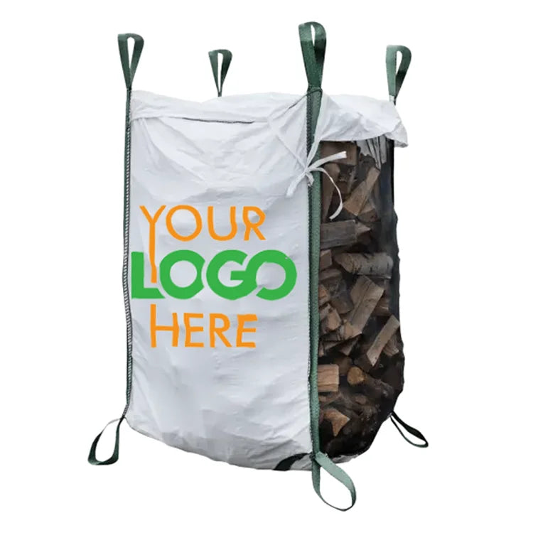 Yellow PP Woven Flap Top Tubular Mesh Breathable Custom Logo High Quality Firewood Packaging Big Bag Poly Fibre Bulk Bags
