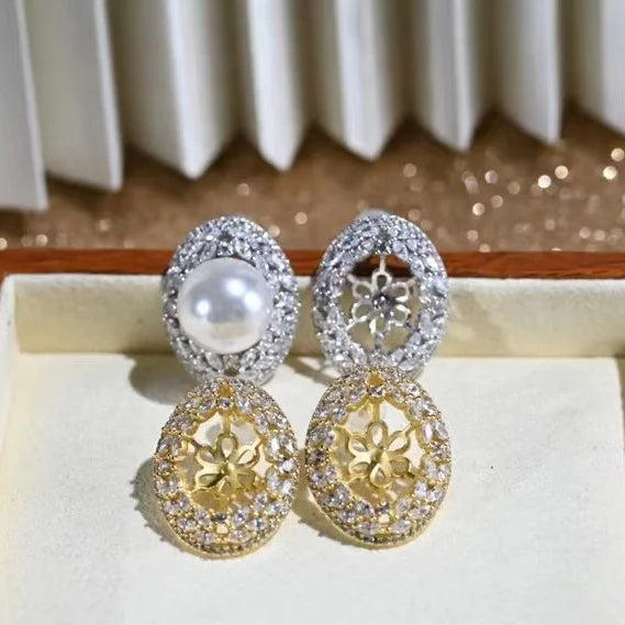 E2213 10-11mm DIY Natural Freshwater Pearl Charm Earrings Mounting Accessory 925 Sterling Silver Gold Plated  Jewelry for Women