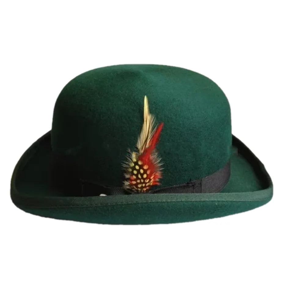 Men's Dark Green Charlie Chaplin Style Bowler Hat for Party Wear