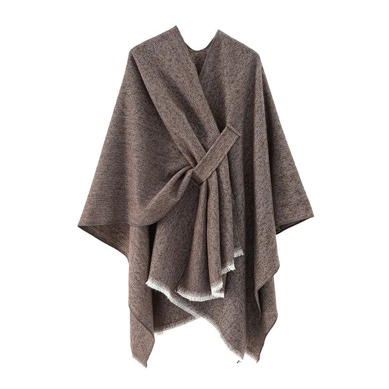 Womens Large Cross Front Poncho Wrap Topper Elegant Shawls Cape Adult 100% Polyester Washable Solid Winter Scarf Fall Winter