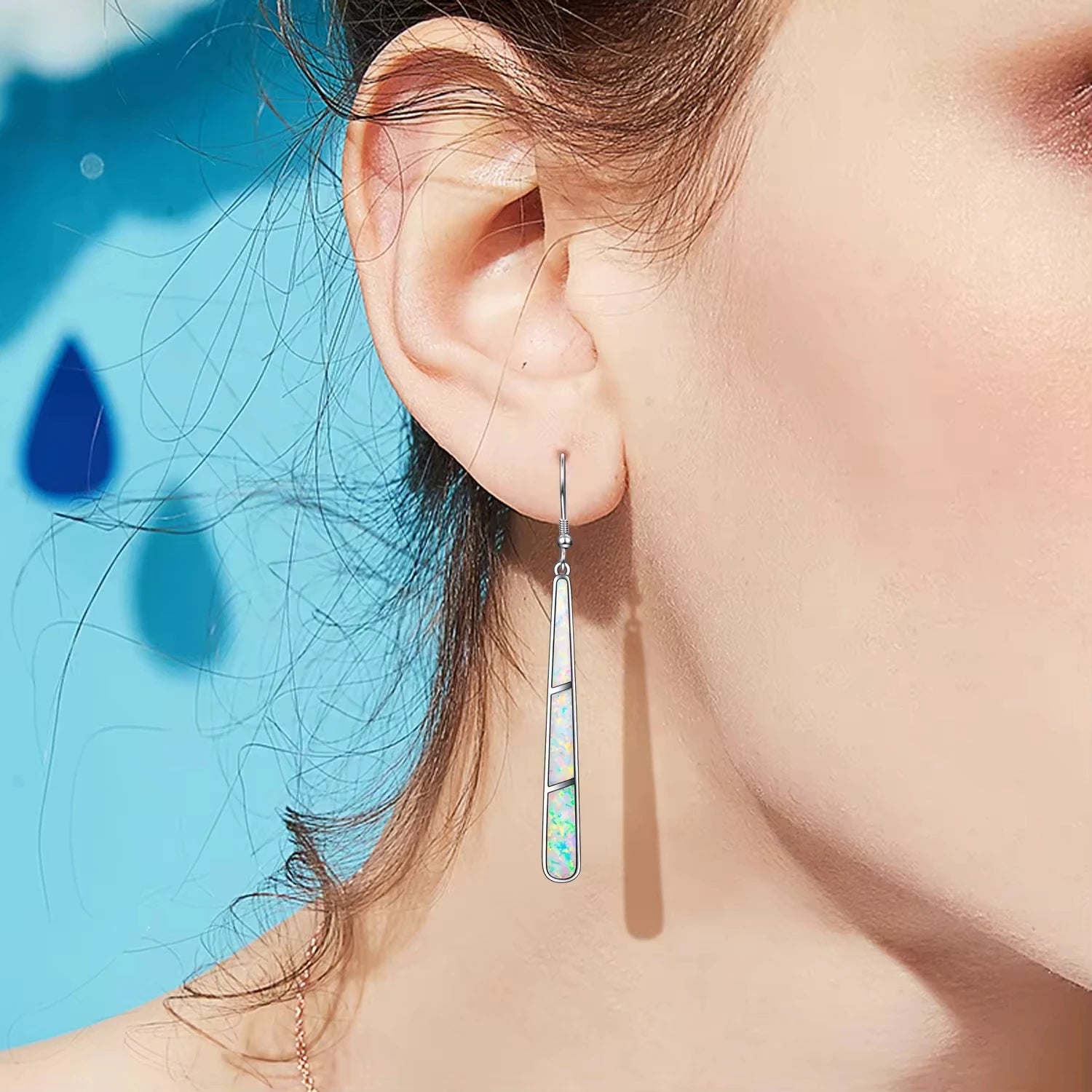 YFN Jewelry S925 Sterling Silver Long Stripe White Opal Inlay Hook Pendant Earrings
