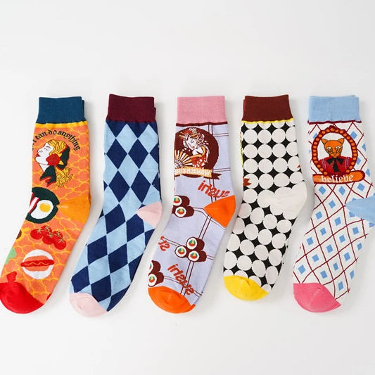 XIANGHUI Fashion Fuzzy Socks Women's Hosiery Curled Tube Socks Creative Illustration Personality Crew Winter Womens Socks