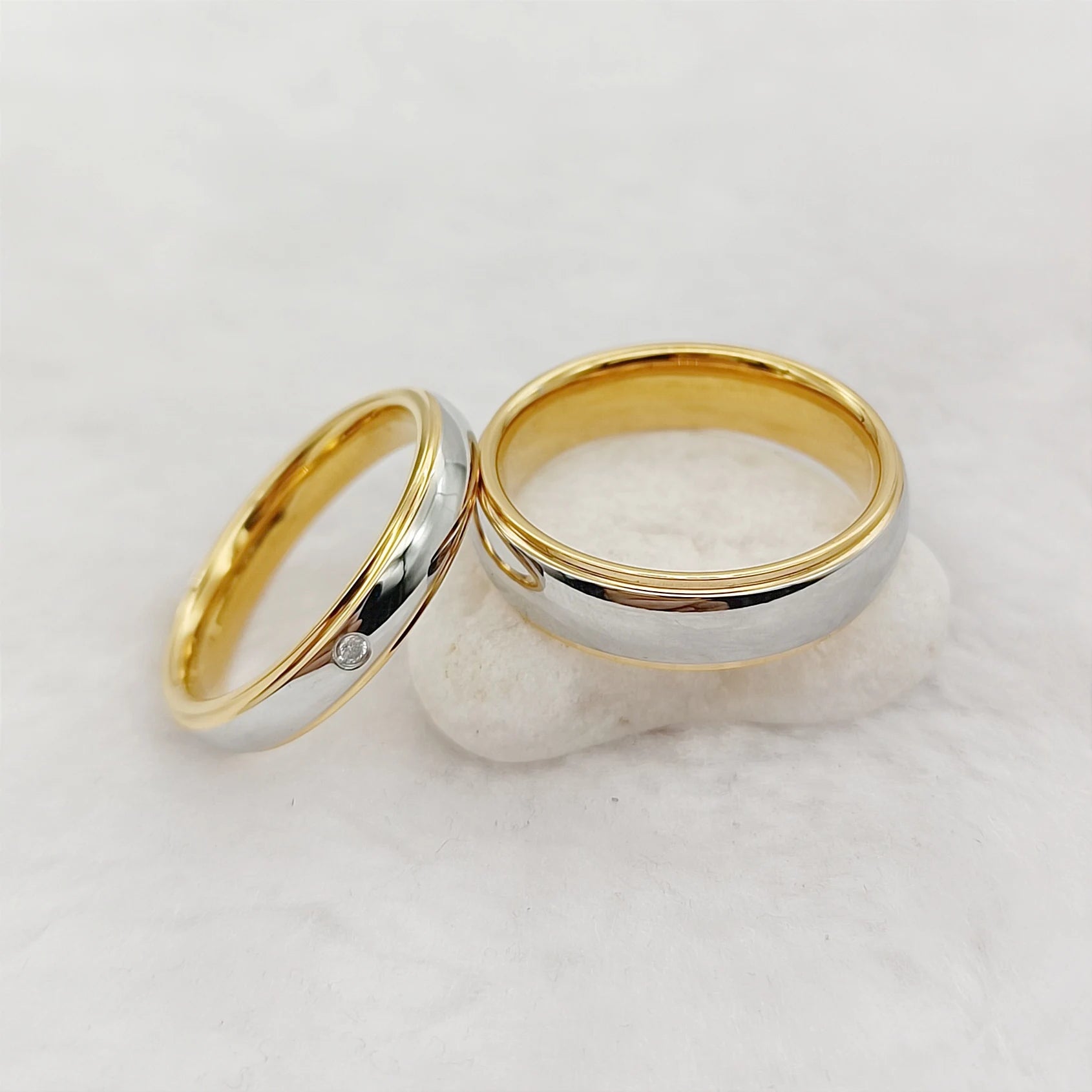 Matching 2pcs Promise Anniversary Wedding Engagement Rings Sets Couples Spouse Bicolor 18k Gold Plated Jewelry Domed Comfort Fit