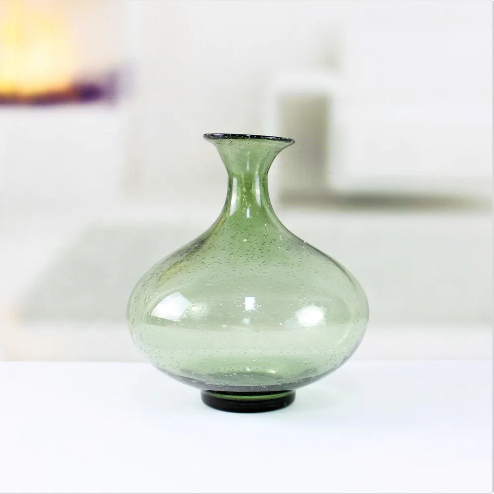 Recycled Green Bubble Flowers Glass Vases with Paper Rattan Effect for Centerpiece