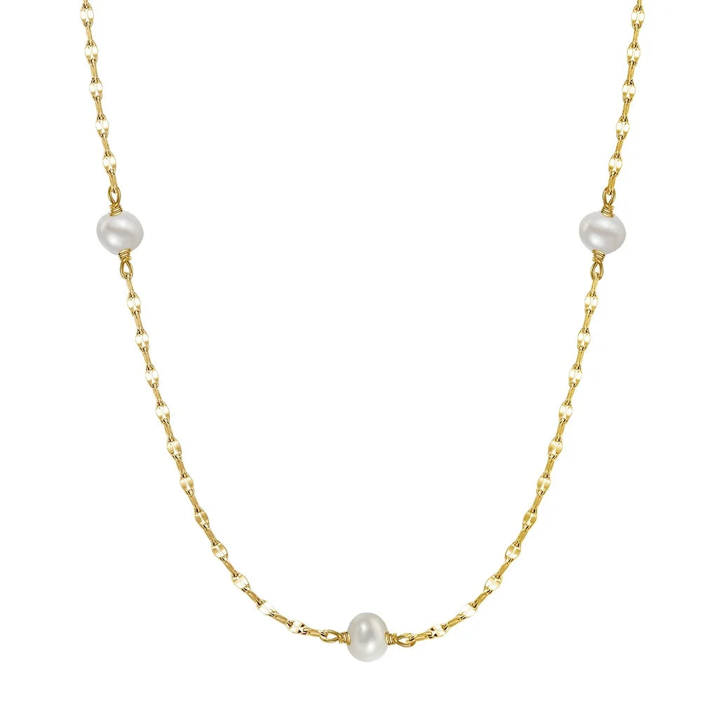 Dropshipping 925 Silver Chain Pearl Necklace Jewelry 925 Sterling Silver Gold Plated Chain Necklace Jewelry for Women