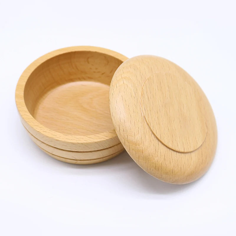 Wholesale Eco Friendly Handcrafted Beech Wood Shaving Soap Container Bowls Wooden Shaving Dish Soap Holder With Lid