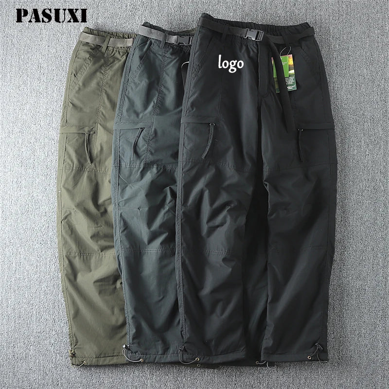 PASUXI 2025 Men's Outdoor Waterproof Thin Assault Sweatpants Windproof Multi-Pocket Casual Work Pants for Sports Hiking Quick