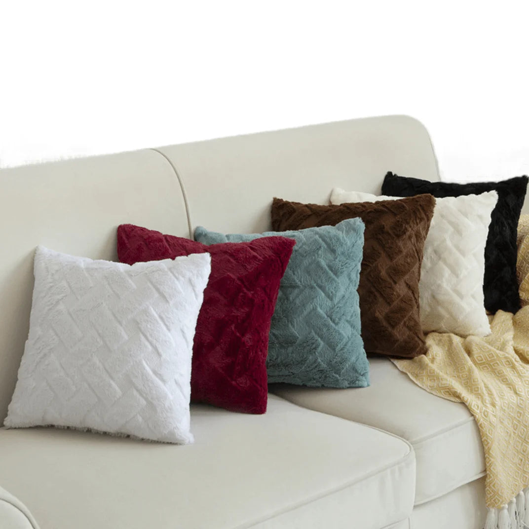 Fluffy Faux Fur Knitted Cushion Cover Shaggy Plush Fuzzy Throw Pillow Soft Geometric Solid Modern Customizable Bedroom Home