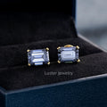 Luster Jewellery 10 14k Emerald Cut Stud Earrings 18k Gold Blue Moissanite Earrings for Women