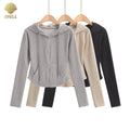 CNSHELL Women's Fashion Full Zip Hoodie Cute Long Sleeve Fall Winter Cropped Sweatshirts
