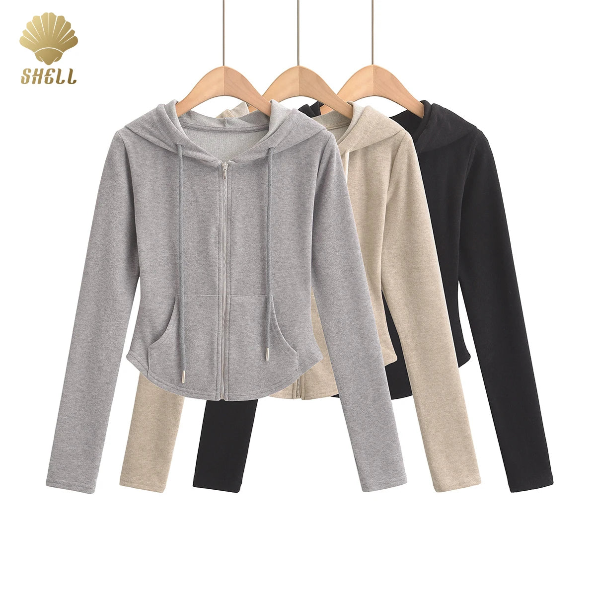 CNSHELL Women's Fashion Full Zip Hoodie Cute Long Sleeve Fall Winter Cropped Sweatshirts