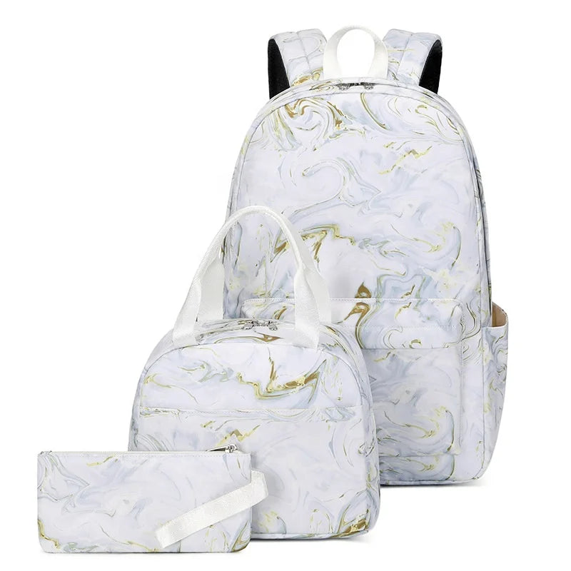 Marble Backpack School Bags Girls Beautiful  Backpack Sets  for Kids 3pcs  School Bags Set for Girl 2025 3pcs Set