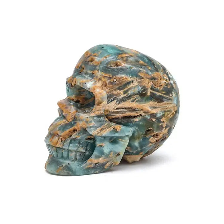 Wholesale Hot Sale Natural Caribbean calcite skull hand caved green crystal carving heading crystal crafts for home decoration