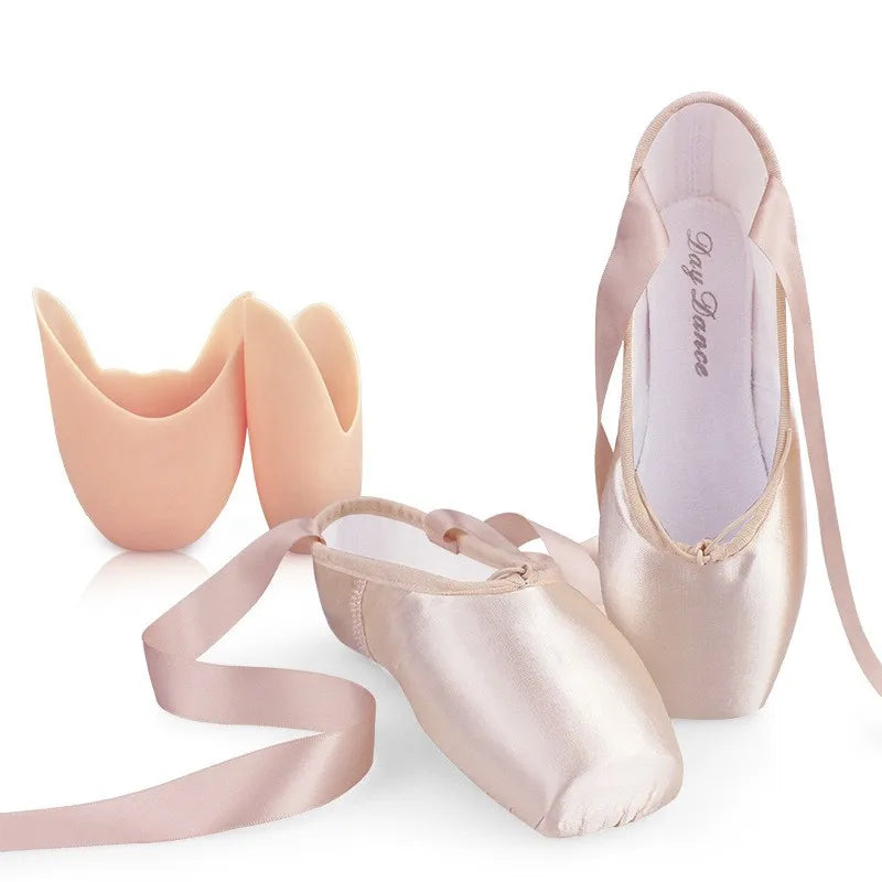 Women Ballet Dance Shoes Satin Slippers Gymnastics Flats Split Sole with Ribbon