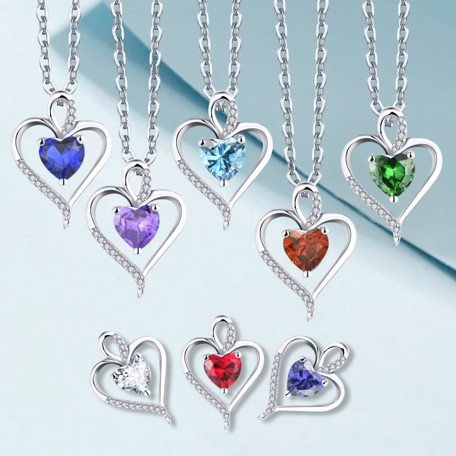 YILUN Wholesale 925 Sterling Silver Heart Necklace Colorful Cubic Zirconia Pendant Fashion Jewelry for Women Anniversary Gift