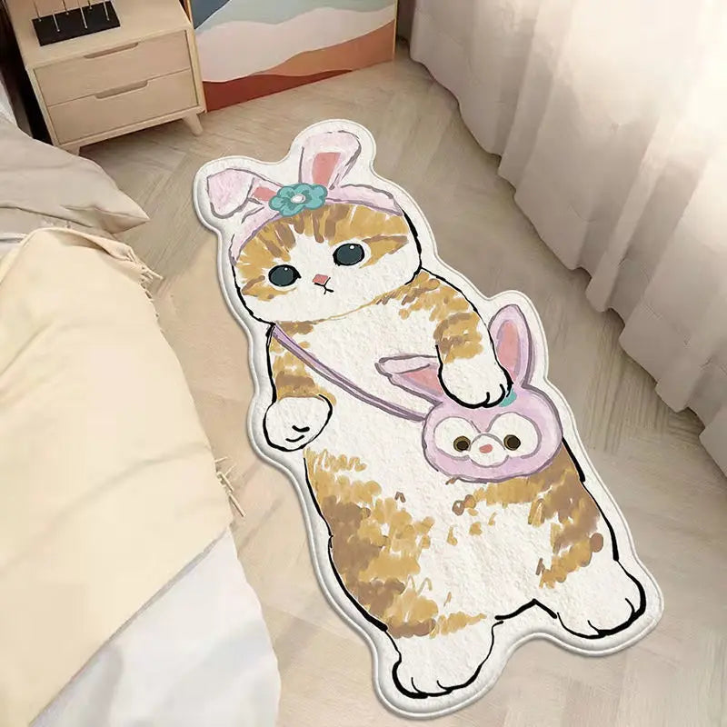 Custom Cute Cartoon Cat for Bedroom Decoration Bedside Carpet Rug Ultra Soft Kids Play Mat Foot Mat