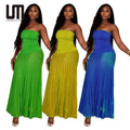 Liu Ming Spring Summer 2024 New Women Sexy Off Shoulder Strapless Sleeveless Ruched Party Long Maxi Dress