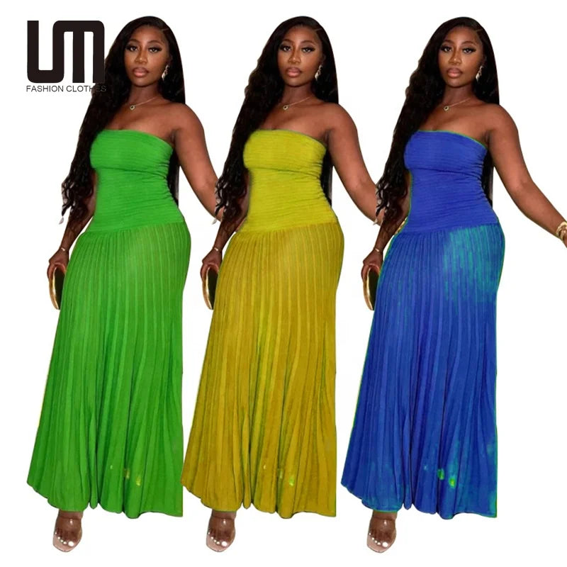Liu Ming Spring Summer 2024 New Women Sexy Off Shoulder Strapless Sleeveless Ruched Party Long Maxi Dress