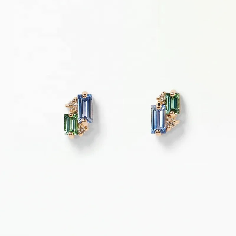 LOZRUNVE Sterling Silver 925 Delicate Blue Sapphire Baguette Small Stud Earring