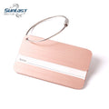 Rose Gold Brushed Metal Aluminum Luggage Tag Rounded Corner Travel Luggage Tag Flight Logo with Stainless Steel Ring