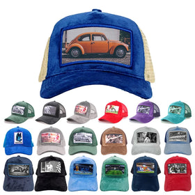 Factory Direct Mesh Back Velvet Trucker Caps Custom Embroidery logo 5 Panels Applique Patches Black White Velvet Trucker Hats