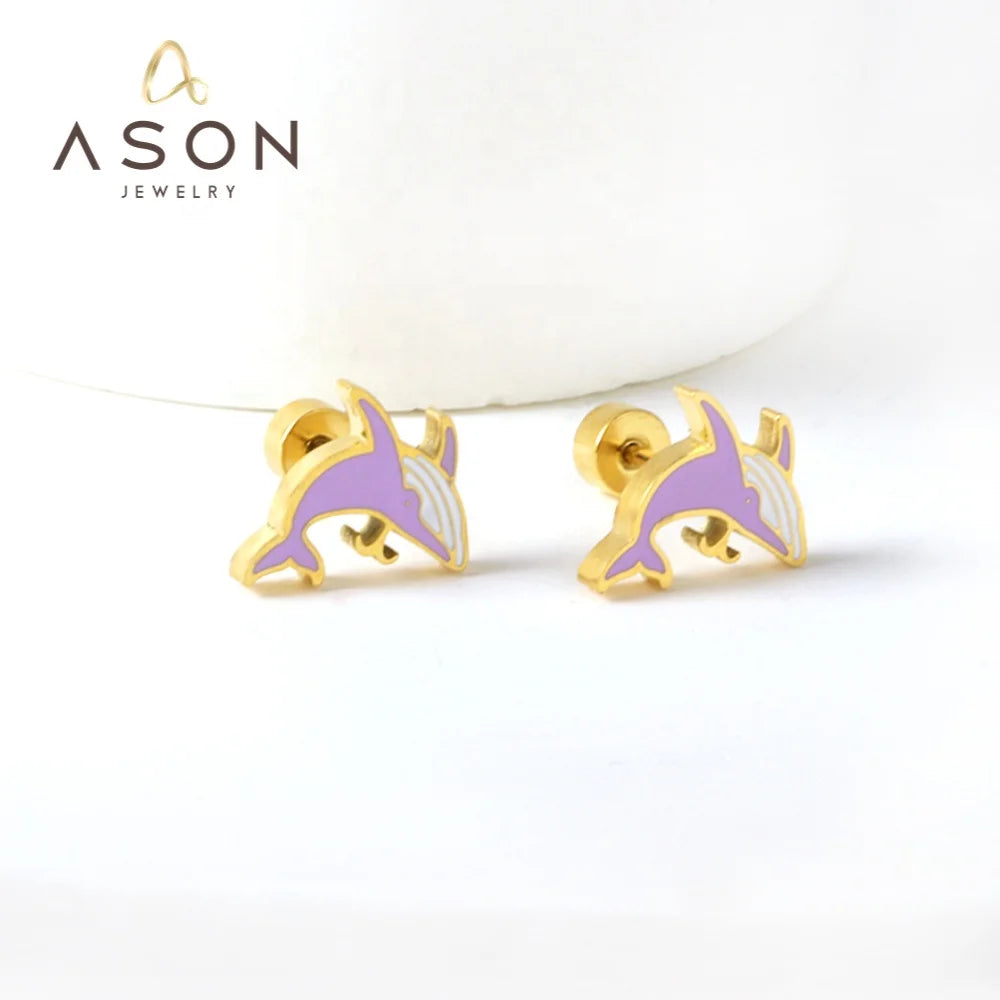 ASON Hot Sale Animals Stainless Steel Earring 18K Gold Plated Custom Cute Screw Earrings Jewelry for Girls