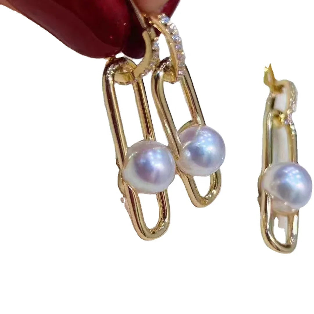 JW107 7-8mm  DIY Natural Real Freshwater Pearl Set Charm  Accessories 925 Sterling Silver  Gold Plated Jewelry Set for Women