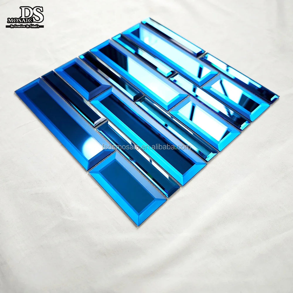 5 Faces 3D Blue Color Beveled Edge Mirror Glass Tile Glass Mosaic