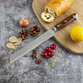 8 Inch 5cr15 Stainless Steel Hammer Pattern Kitchen Bread Knife With Ergonomic Pakka Wood Handle