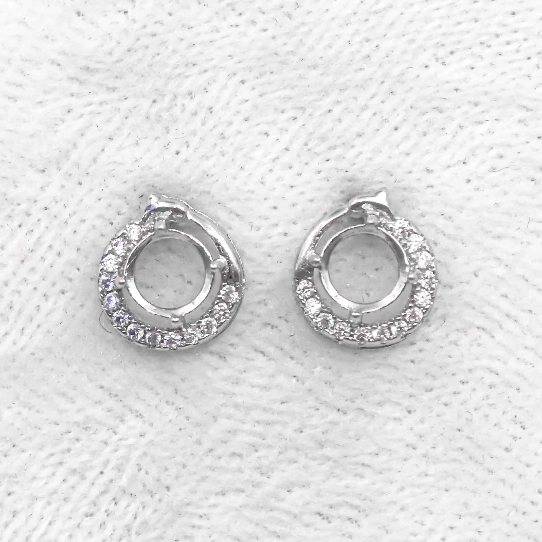 Sterling Silver 4mm/5mm Semi Mount Stud Earrings Empty Support Blank Claws Setting S925 Base Without Center Stone for DIY Inlay