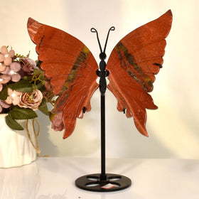 Big Size Natural Gemstone Butterfly Carving Clear Quartz Moss Agate Crystal Butterfly Wing Carving Gifts